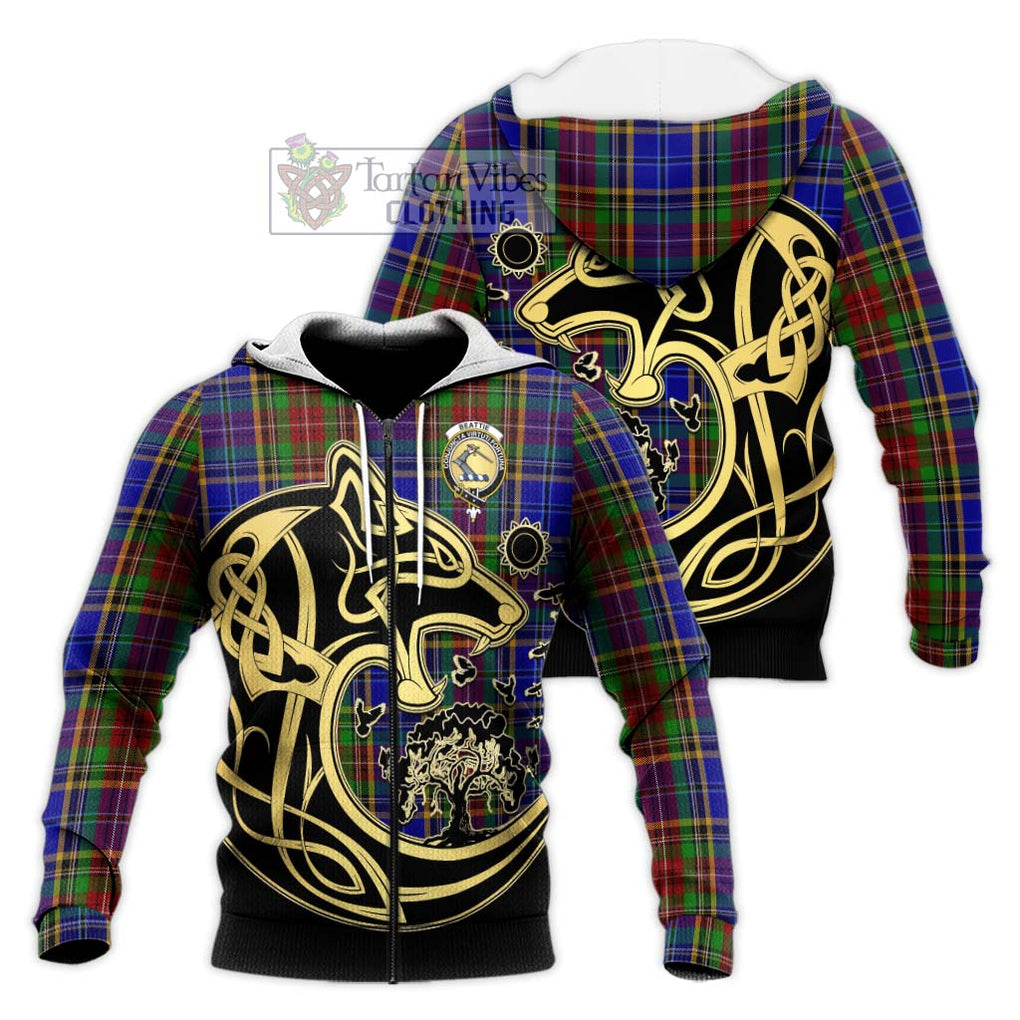 Beattie Tartan Knitted Hoodie with Family Crest Celtic Wolf Style Unisex Knitted Zip Hoodie - Tartan Vibes Clothing