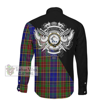 Beattie Tartan Long Sleeve Button Shirt with Family Crest and Military Logo Style Men's Shirt - Tartanvibesclothing Shop