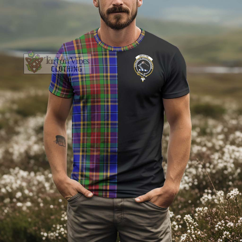Beattie Tartan T-Shirt with Family Crest and Half Of Me Style - Tartanvibesclothing Shop