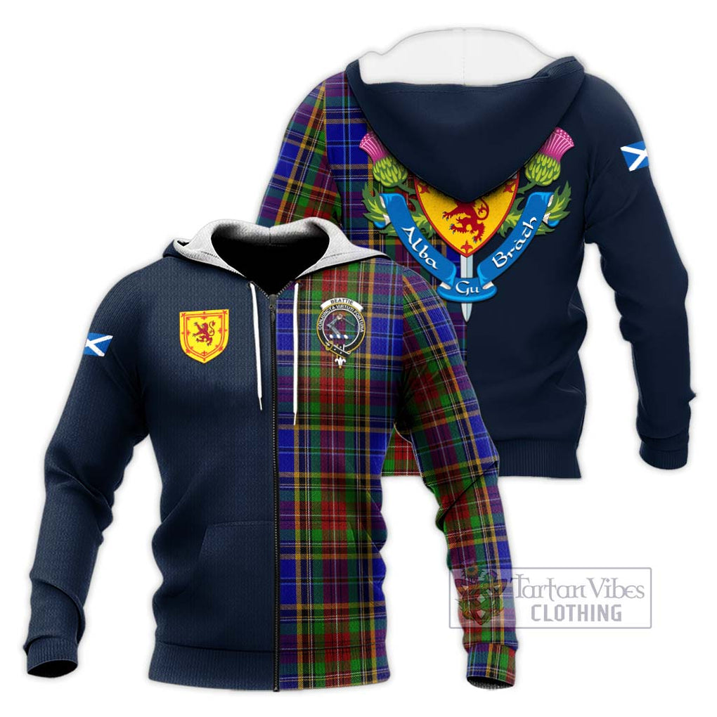 Beattie Tartan Knitted Hoodie Alba with Scottish Lion Royal Arm Half Style Unisex Knitted Zip Hoodie - Tartan Vibes Clothing