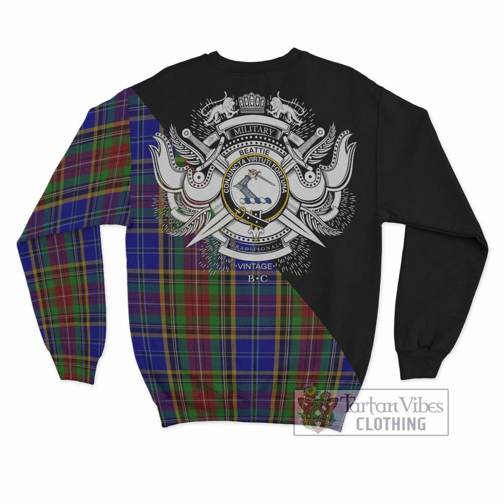 Beattie Tartan Sweatshirt with Family Crest and Military Logo Style - Tartan Vibes Clothing