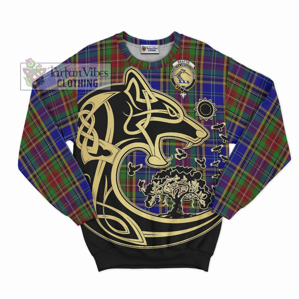 Beattie Tartan Sweatshirt with Family Crest Celtic Wolf Style - Tartan Vibes Clothing