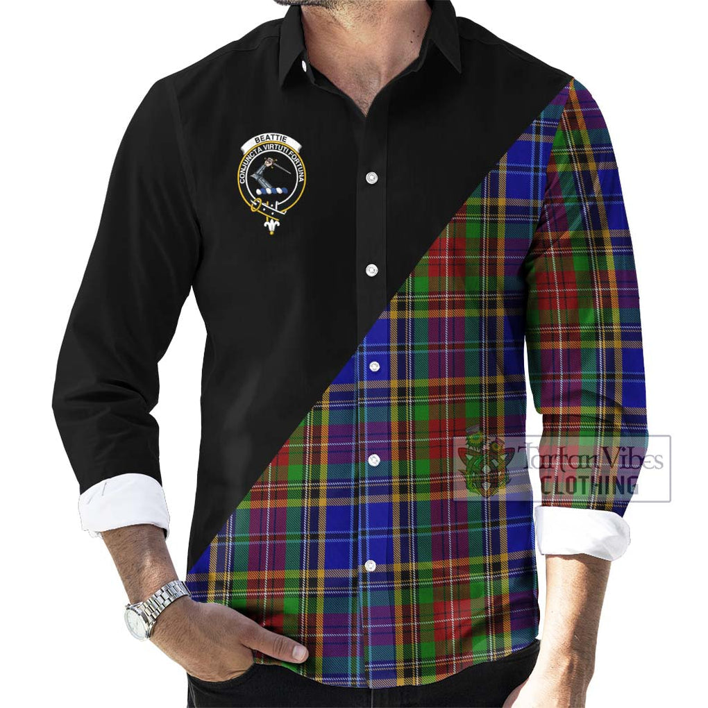 Beattie Tartan Long Sleeve Button Shirt with Family Crest and Military Logo Style - Tartanvibesclothing Shop