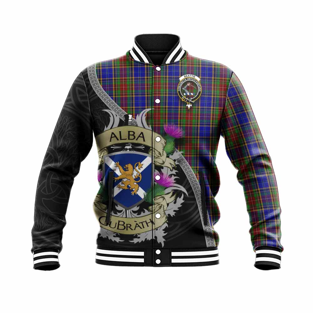 Beattie (Beatty) Tartan Family Crest Baseball Jacket Lion Rampant Royal Thistle Shield Celtic Inspired Unisex - Tartan Vibes Clothing