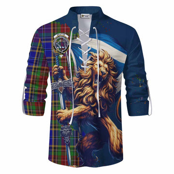 Beattie (Beatty) Tartan Family Crest Ghillie Kilt Shirt with Scottish Majestic Lion Men - Tartan Vibes Clothing