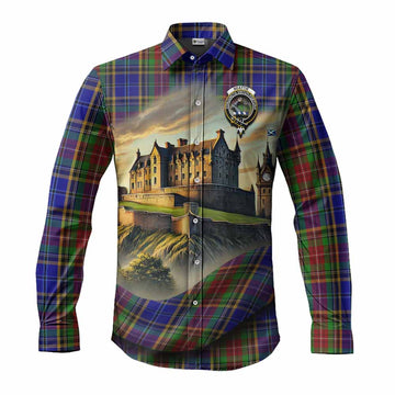 Tartan Vibes Clothing Beattie (Beatty) Tartan Family Crest Long Sleeve Button Shirt with Scottish Ancient Castle Style
