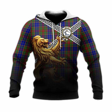 Beattie (Beatty) Crest Tartan Knitted Hoodie with Golden Lion Emblem Celtic Style Unisex Knitted Pullover Hoodie - Tartan Vibes Clothing
