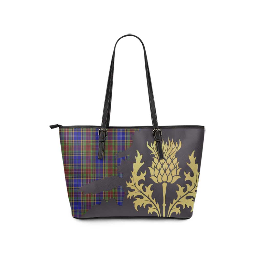 Beattie (Beatty) Tartan Leather Tote Bag Gold Thistle Style - Tartan Vibes Clothing