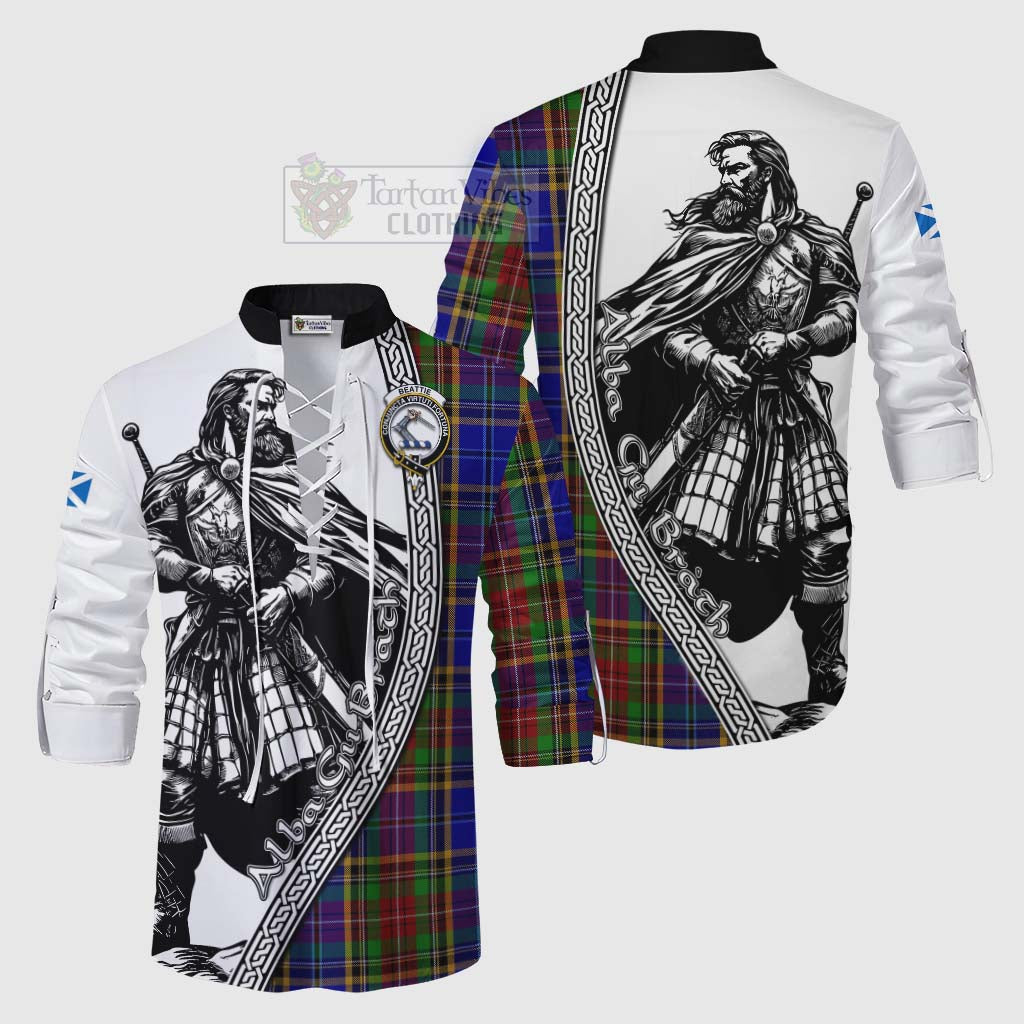 Beattie (Beatty) Tartan Clan Crest Ghillie Kilt Shirt with Highlander Warrior Celtic Style Men - Tartan Vibes Clothing