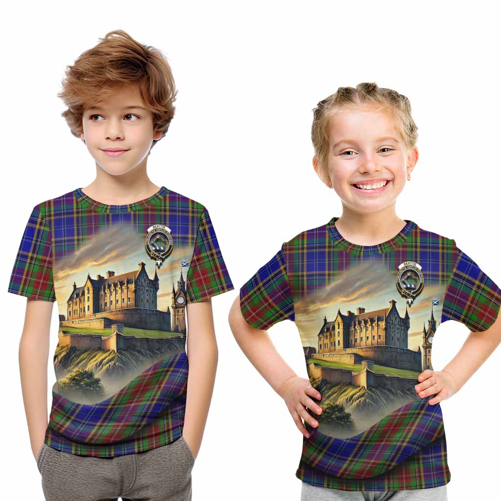 Beattie (Beatty) Tartan Family Crest Kid T-Shirt with Scottish Ancient Castle Style Youth XL Size14 - Tartan Vibes Clothing