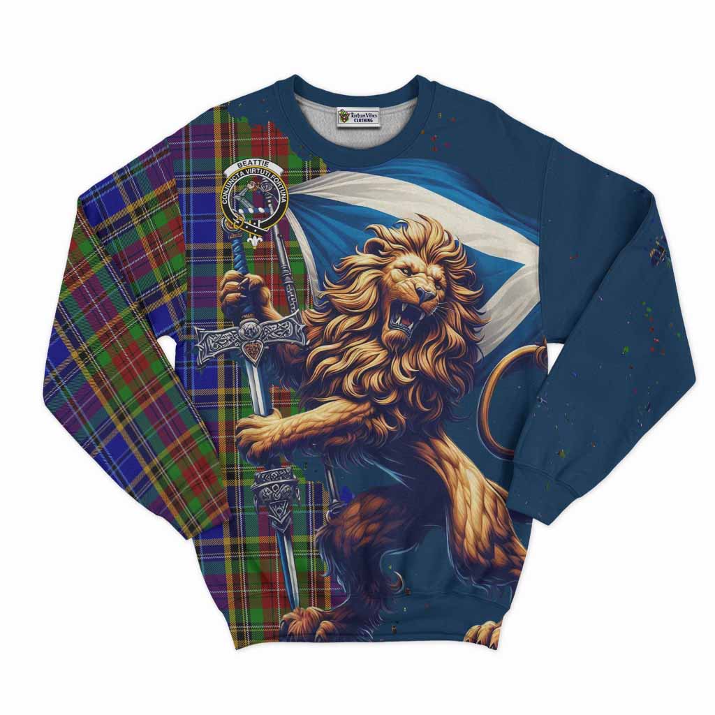 Beattie (Beatty) Tartan Family Crest Sweatshirt with Scottish Majestic Lion Unisex - Tartan Vibes Clothing