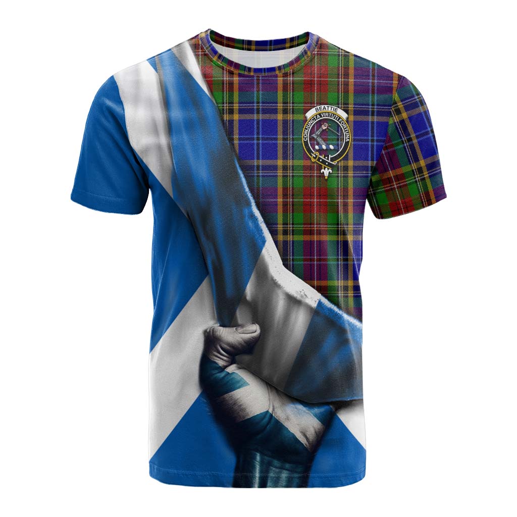 Tartan Vibes Clothing Beattie (Beatty) Tartan Cotton T-shirt with Family Crest Scotland Patriotic Style