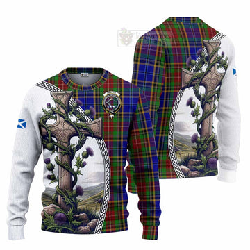 Beattie (Beatty) Tartan Knitted Sweater with Family Crest and St. Andrew's Cross Accented by Thistle Vines Unisex - Tartan Vibes Clothing