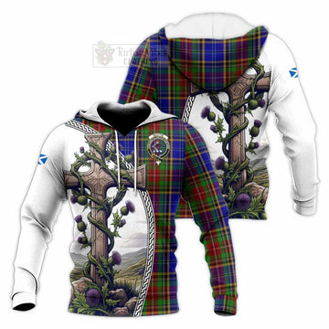 Beattie (Beatty) Tartan Knitted Hoodie with Family Crest and St. Andrew's Cross Accented by Thistle Vines Unisex Knitted Pullover Hoodie - Tartan Vibes Clothing
