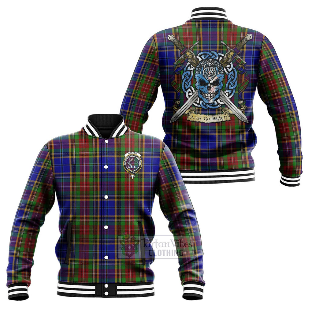 Beattie (Beatty) Tartan Baseball Jacket with Family Crest Celtic Skull Style Unisex - Tartan Vibes Clothing