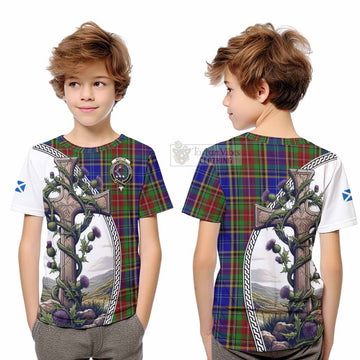 Beattie (Beatty) Tartan Kid T-Shirt with Family Crest and St. Andrew's Cross Accented by Thistle Vines Youth XL Size14 - Tartan Vibes Clothing