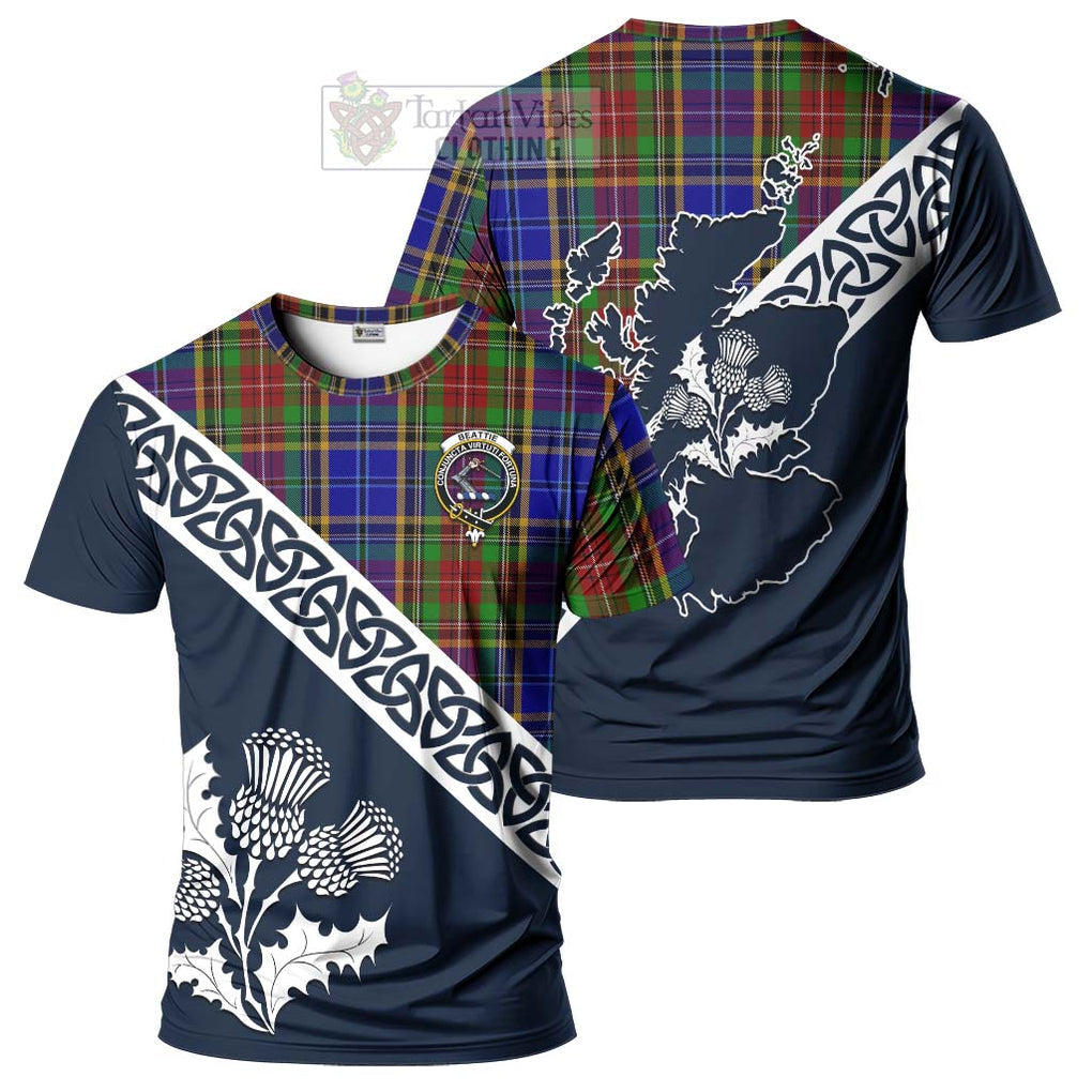 Beattie (Beatty) Tartan T-Shirt Featuring Thistle and Scotland Map