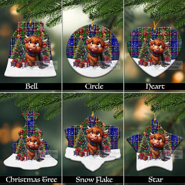 Tartan Vibes Clothing Beattie (Beatty) Tartan Christmas Ceramic Ornament with Adorable Highland Coo