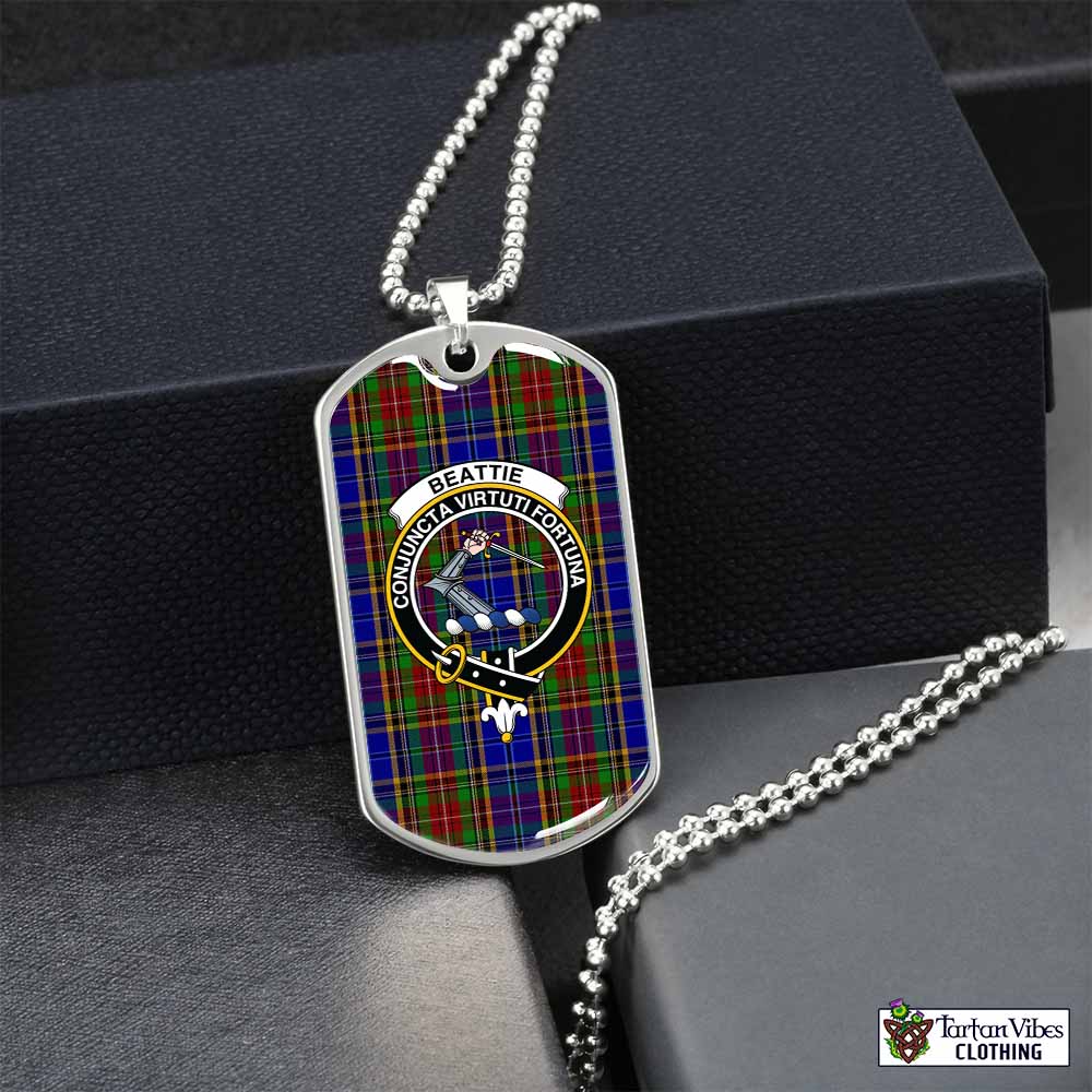 Beattie (Beatty) Tartan Dog Tag Necklace with Family Crest Silver No - Tartan Vibes Clothing