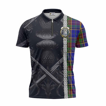 Beattie (Beatty) Tartan Zipper Polo Shirt with Family Crest Cross Sword Thistle Celtic Vibes Unisex - Tartan Vibes Clothing