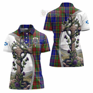 Beattie (Beatty) Tartan Women's Polo Shirt with Family Crest and St. Andrew's Cross Accented by Thistle Vines Women - Tartan Vibes Clothing