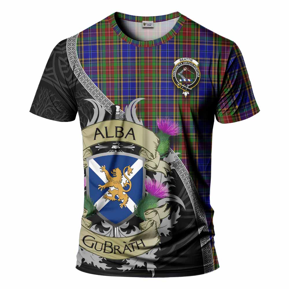 Tartan Vibes Clothing Beattie (Beatty) Tartan Family Crest T-Shirt Lion Rampant Royal Thistle Shield Celtic Inspired