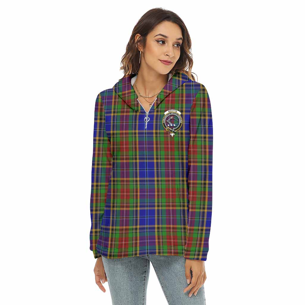 Beattie (Beatty) Tartan Women's Borg Fleece Hoodie with Half Zip with Family Crest Female - Tartan Vibes Clothing