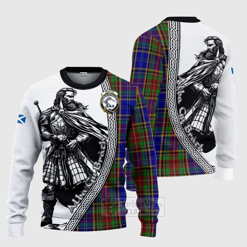 Beattie (Beatty) Tartan Clan Crest Knitted Sweater with Highlander Warrior Celtic Style Unisex - Tartan Vibes Clothing