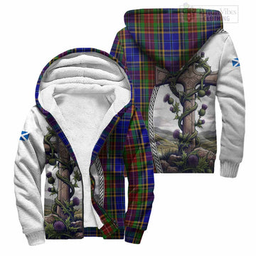Beattie (Beatty) Tartan Sherpa Hoodie with Family Crest and St. Andrew's Cross Accented by Thistle Vines Unisex S - Tartan Vibes Clothing