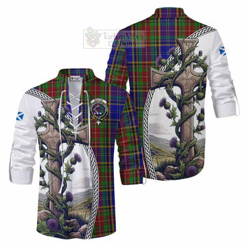 Beattie (Beatty) Tartan Ghillie Kilt Shirt with Family Crest and St. Andrew's Cross Accented by Thistle Vines Men - Tartan Vibes Clothing