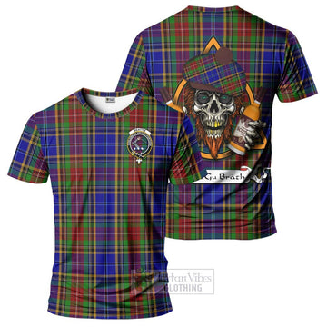 Beattie (Beatty) Tartan T-Shirt with Family Crest and Bearded Skull Holding Bottles of Whiskey