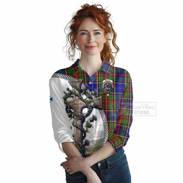 Beattie (Beatty) Tartan Women's Casual Shirt with Family Crest and St. Andrew's Cross Accented by Thistle Vines Female - Tartan Vibes Clothing