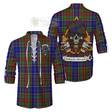 Beattie (Beatty) Tartan Ghillie Kilt Shirt with Family Crest and Bearded Skull Holding Bottles of Whiskey Men - Tartan Vibes Clothing