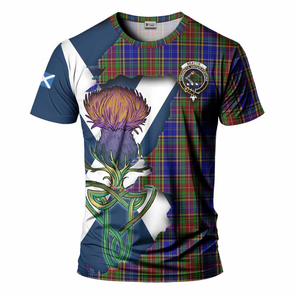 Tartan Vibes Clothing Beattie (Beatty) Tartan Family Crest T-Shirt Scottish Thistle Celtic Inspired