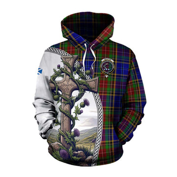 Beattie (Beatty) Tartan Cotton Hoodie with Family Crest and St. Andrew's Cross Accented by Thistle Vines Pullover Hoodie XS - Tartan Vibes Clothing