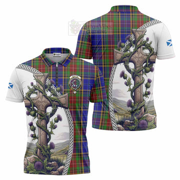 Beattie (Beatty) Tartan Zipper Polo Shirt with Family Crest and St. Andrew's Cross Accented by Thistle Vines Unisex - Tartan Vibes Clothing