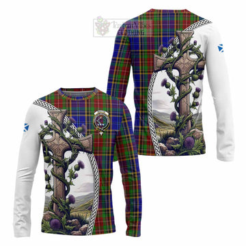 Beattie (Beatty) Tartan Long Sleeve T-Shirt with Family Crest and St. Andrew's Cross Accented by Thistle Vines Unisex - Tartan Vibes Clothing