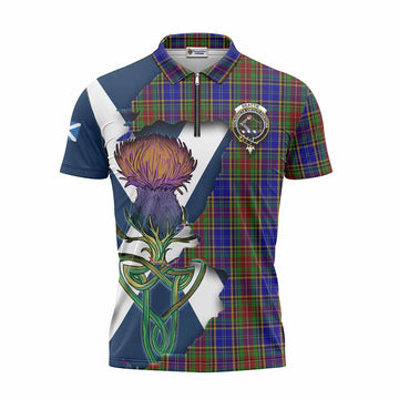 Tartan Vibes Clothing Beattie (Beatty) Tartan Family Crest Zipper Polo Shirt Scottish Thistle Celtic Inspired