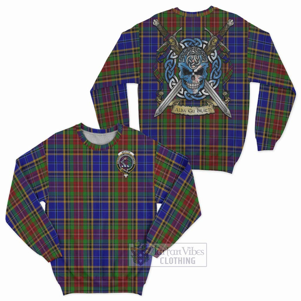 Beattie (Beatty) Tartan Sweatshirt with Family Crest Celtic Skull Style Unisex - Tartan Vibes Clothing