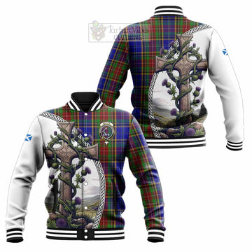 Beattie (Beatty) Tartan Baseball Jacket with Family Crest and St. Andrew's Cross Accented by Thistle Vines Unisex - Tartan Vibes Clothing