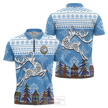 Beattie (Beatty) Clan Christmas Zipper Polo Shirt Celtic Reindeer Style Unisex - Tartan Vibes Clothing