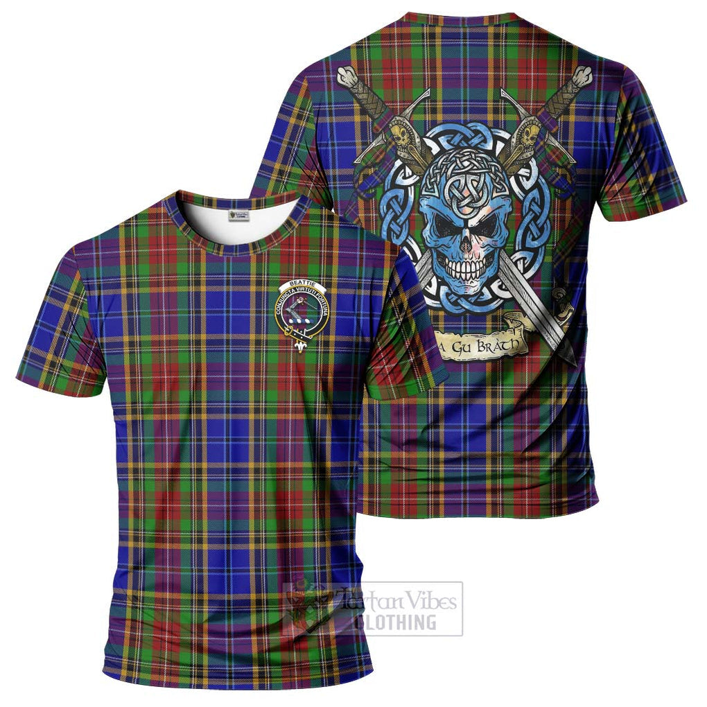 Tartan Vibes Clothing Beattie (Beatty) Tartan T-Shirt with Family Crest Celtic Skull Style