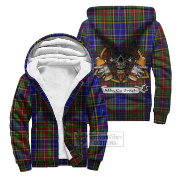Beattie (Beatty) Tartan Sherpa Hoodie with Family Crest and Bearded Skull Holding Bottles of Whiskey Unisex S - Tartan Vibes Clothing