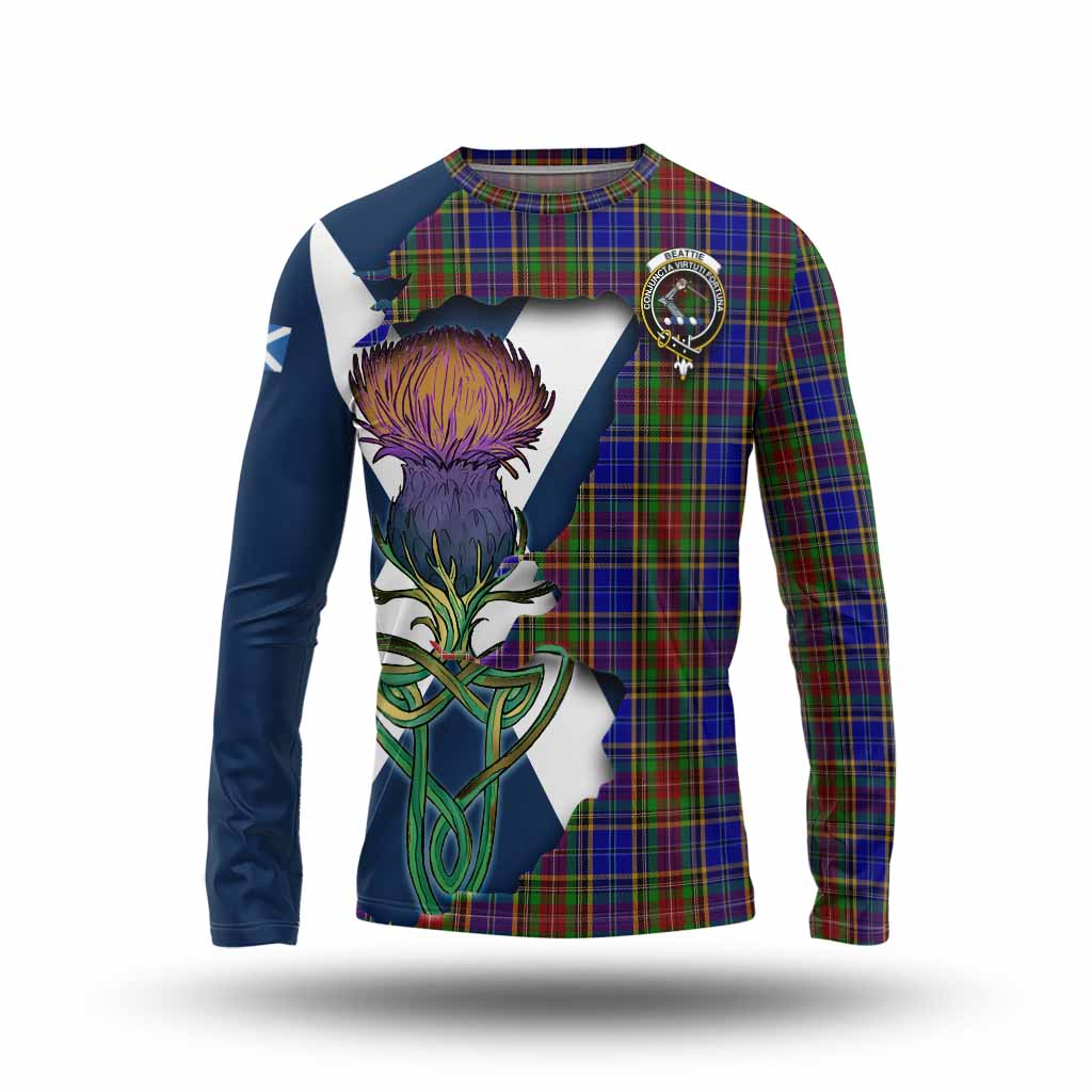 Tartan Vibes Clothing Beattie (Beatty) Tartan Family Crest Long Sleeve T-Shirt Scottish Thistle Celtic Inspired