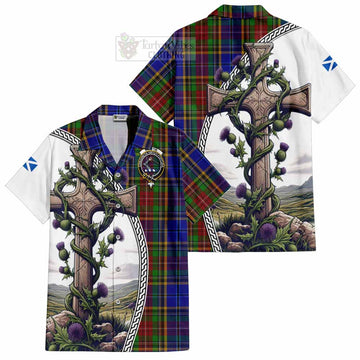 Beattie (Beatty) Tartan Hawaiian Shirt with Family Crest and St. Andrew's Cross Accented by Thistle Vines Kid - Tartan Vibes Clothing