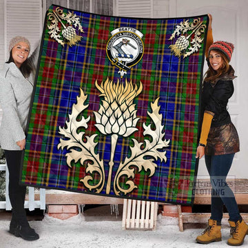 Beattie (Beatty) Tartan Quilt with Family Crest and Golden Thistle Style Super King Quilt 91" x 110" - Tartan Vibes Clothing