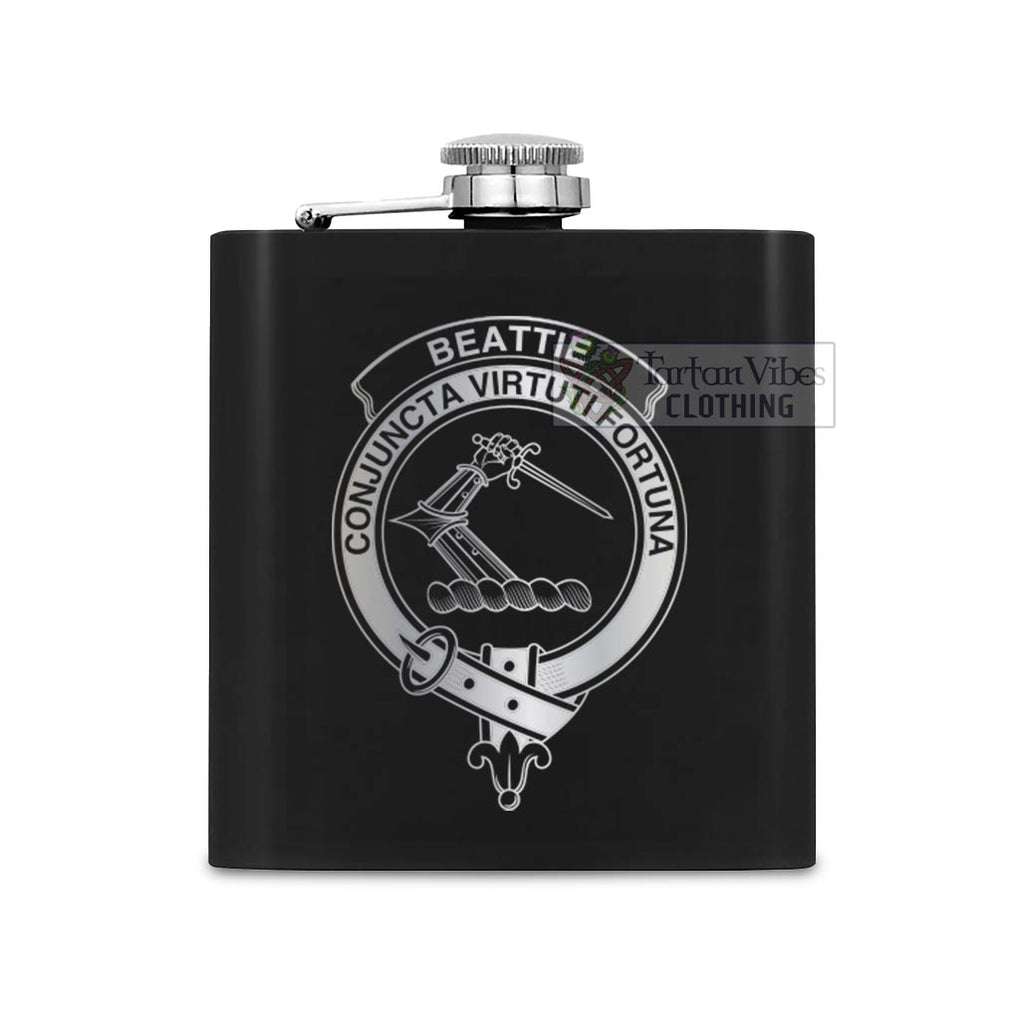 Beattie (Beatty) Crest Hip Flask Set 7oz Black Stainless Steel with A Gift Box One Size 7oz - 2D-tartanvibesclothing