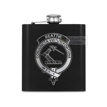 Beattie (Beatty) Crest Hip Flask Set 7oz Black Stainless Steel with A Gift Box One Size 7oz - 2D-tartanvibesclothing