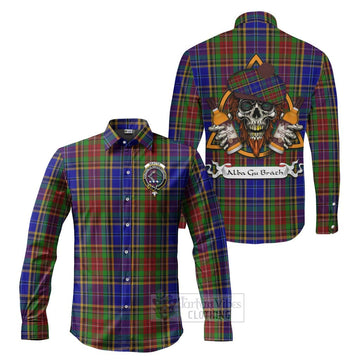 Beattie (Beatty) Tartan Long Sleeve Button Shirt with Family Crest and Bearded Skull Holding Bottles of Whiskey Men's Shirt S - Tartan Vibes Clothing