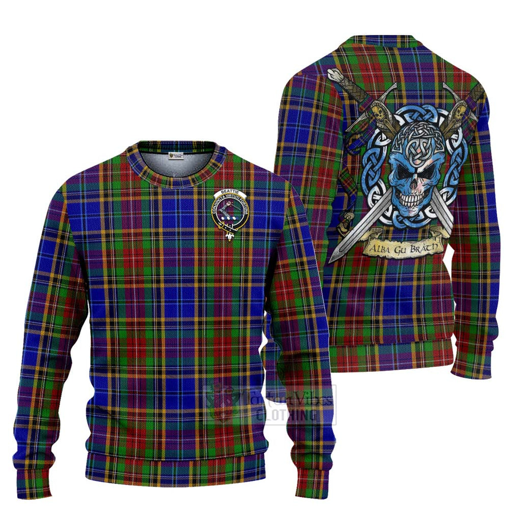 Beattie (Beatty) Tartan Ugly Sweater with Family Crest Celtic Skull Style Unisex - Tartan Vibes Clothing